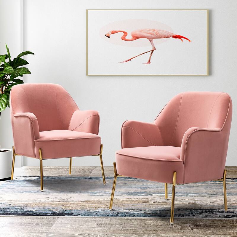 Marina Modern Velvet Accent Chair with Golden Legs Set of 2 by HULALA HOME - Pink