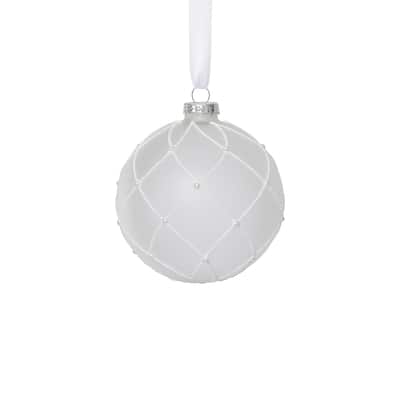 Frosted Glass Ball Christmas Ornaments with White Glitter, Set of 6, 4"