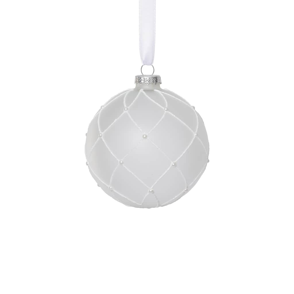 Frosted Glass Ball Christmas Ornaments with White Glitter, Set of 6, 4"
