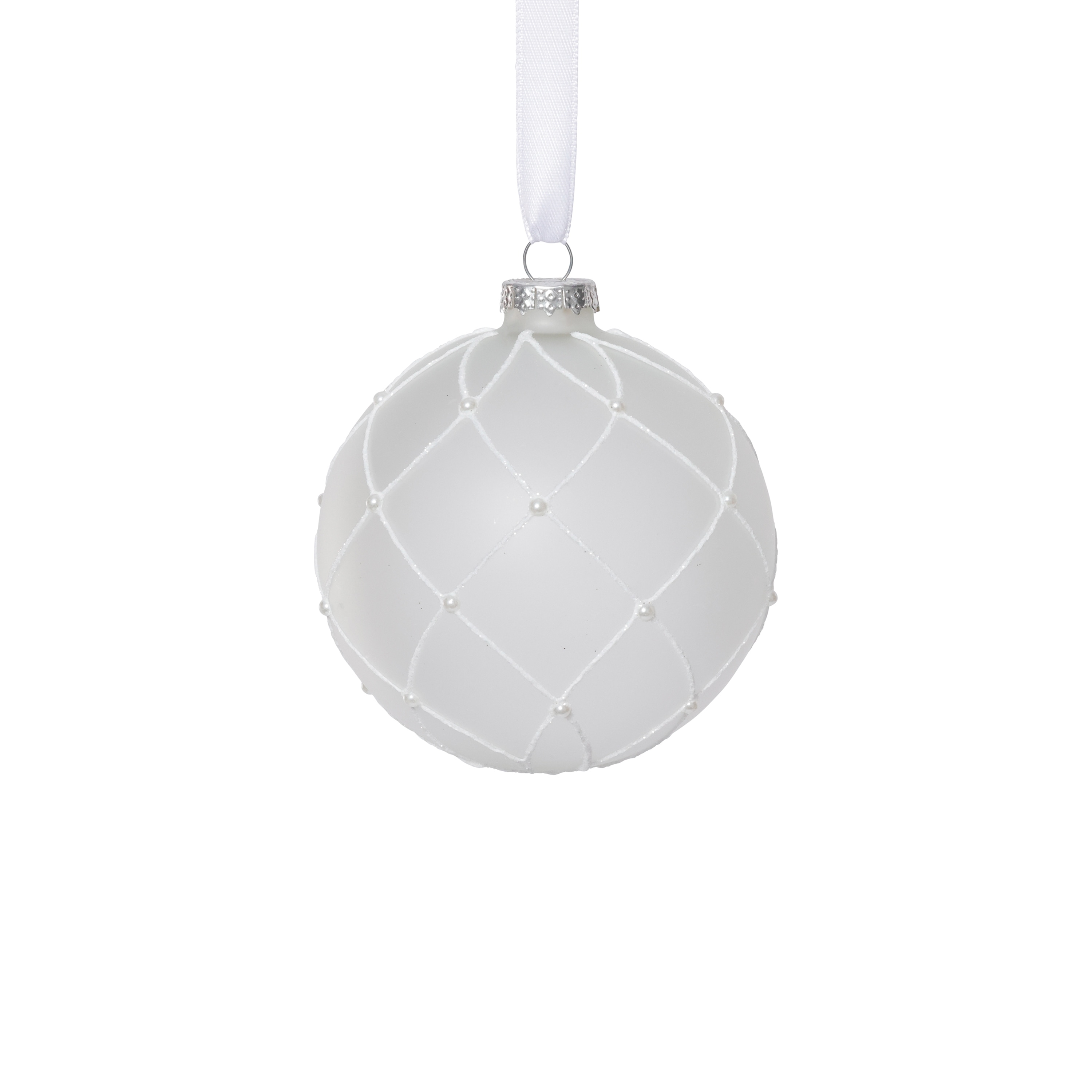 Frosted Glass Ball Christmas Ornaments with White Glitter, Set of 6, 4"