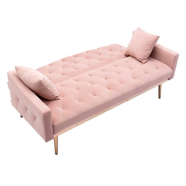 Tufted Velvet Sofa Bed with Stainless Steel Feet, Converts into