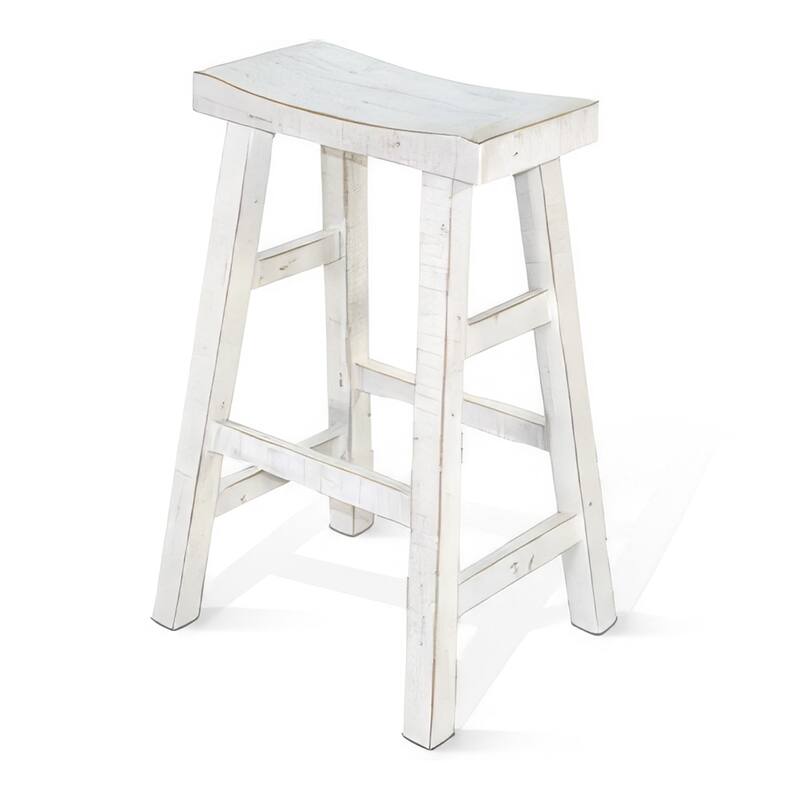 Rena Bar Stool Set of 2, Saddle Style Seat, White Sand Mahogany Wood