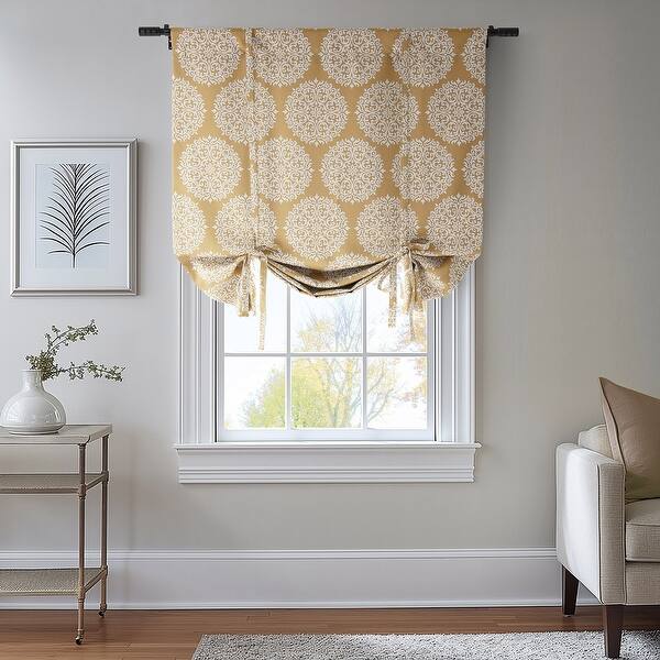 slide 2 of 10, Exclusive Fabrics Printed Room Darkening Tie Up Indoor Window Shades Single Curtain (1 Panel) 46 X 63 - Meridian Gold