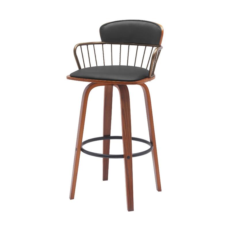 Faux Leather Counter Height Bar Chair with Arms, Swivel and Footrest