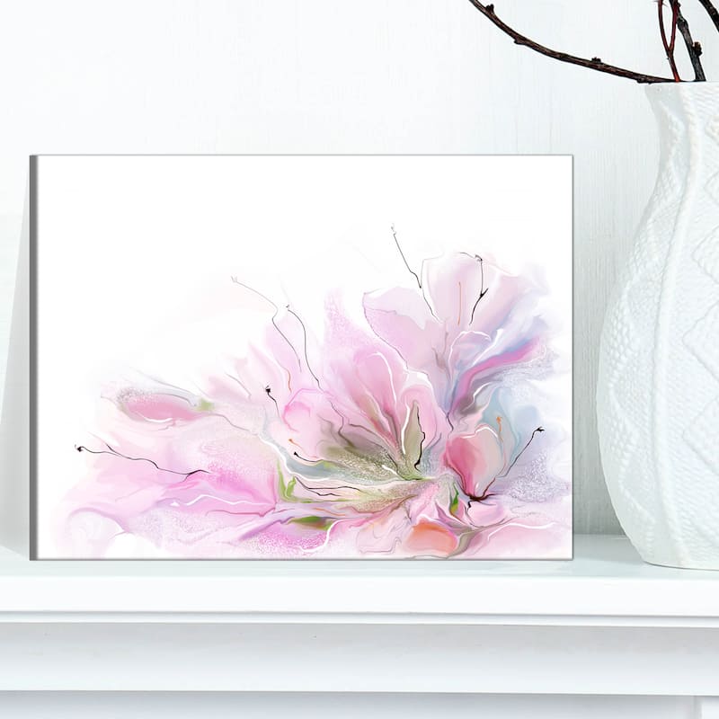 Designart - Lovely Pink Flowers - Floral Contemporary Canvas Art Print - 12 in. wide x 8 in. high