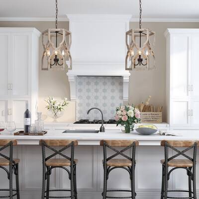 Duull Modern Farmhouse 3-Light Cylinder Wood Chandelier for Dining Room