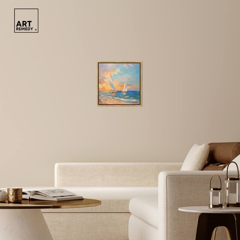 Art Remedy Sailboats In The Sunset Framed Sailing 1 Piece Canvas Wall Art