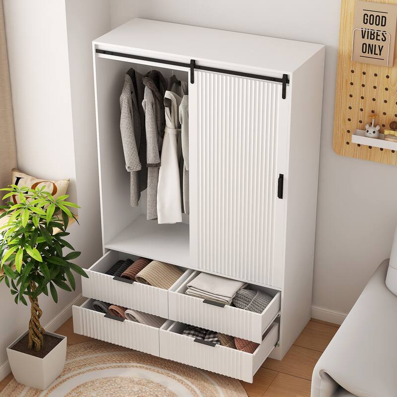 Sliding Door Wardrobe Armoire Dressing Room Storage Cabinet, White