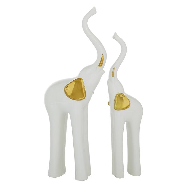 Gold Porcelain Ceramic Elephant Decorative Sculpture (Set of 2)
