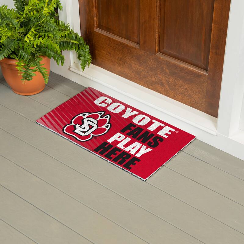 28 in. x 16 in. University of South Dakota "Fans Play Here" PVC Door Mat
