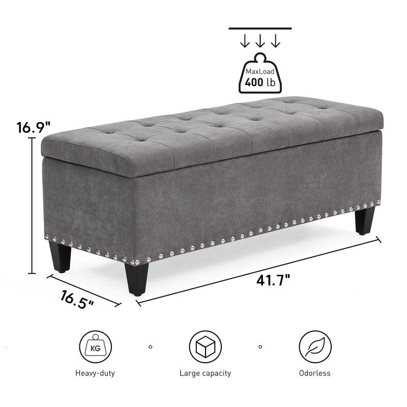 Button-Tufted Storage Ottoman Bench for Bedroom, Living Room 41"W x 16"D x 16"H