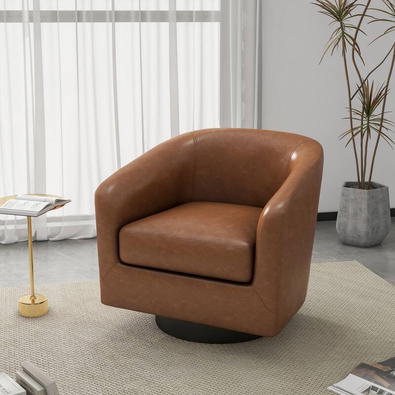Modern 360°Swivel Accent Chairs Barrel Armchairs - Regular: 27.75"W x 26.75"D x 26.25"H - PU Leather-Brown-Regular