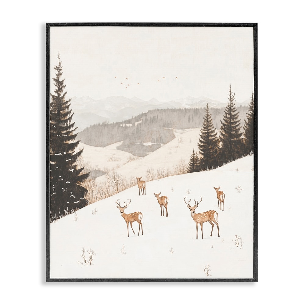 Stupell Winter Deer Mountain View Framed Giclee Art Design By Arlington Prints