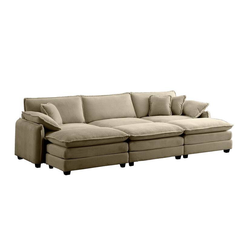 6-piece Corduroy Modular Sleeper Sectional Sofa with 3 Ottomans