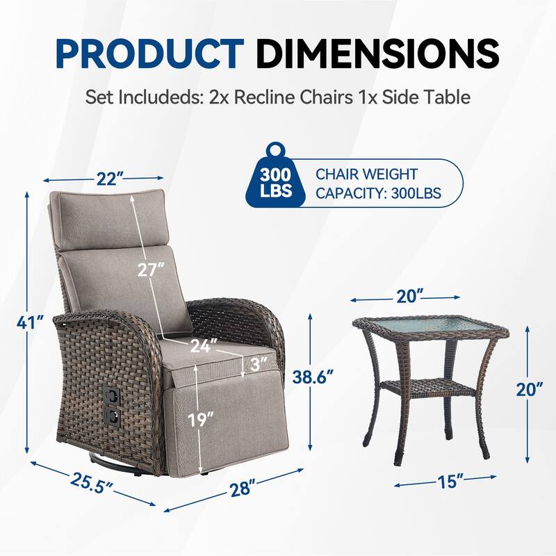 Pocassy 2PCS Versatile Outdoor Recliner Chair Beige Cushion