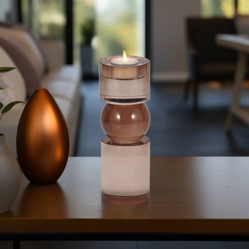 Candle Holder - Crystal Modern Cylinder Taper - Bronze/ Copper - 7.75"