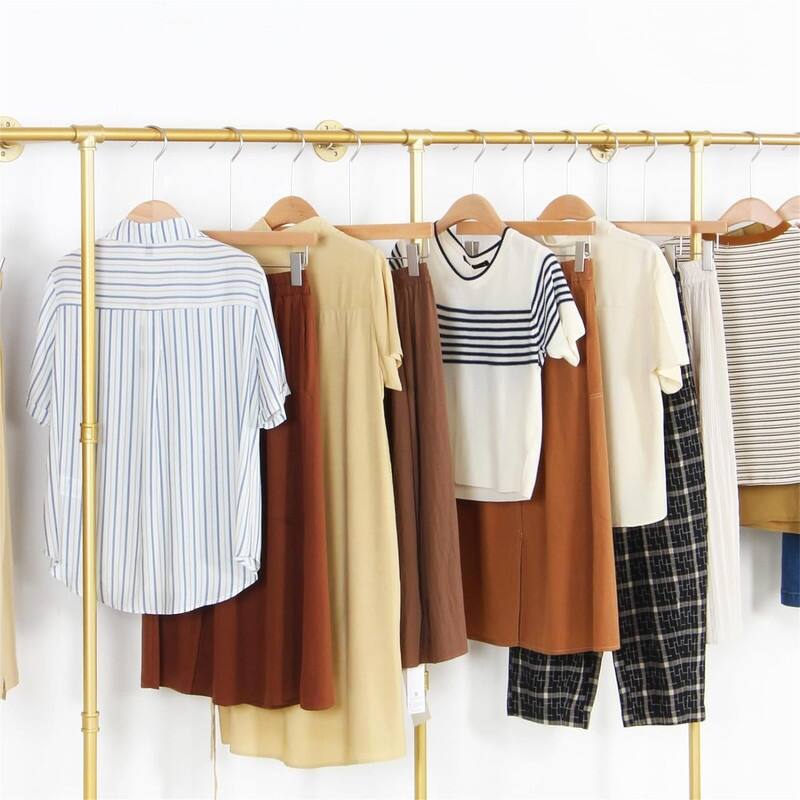 Gold pipe clothing rack for Hanging Clothes rack with 3 T-Bar Design - 11.8"D x 118"W x 63"H