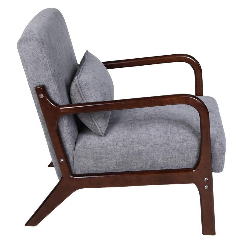 Mid Century Modern Armchair, Accent Chair with Solid Wood Frame and Detachable Lumbar Pillow for Living Room
