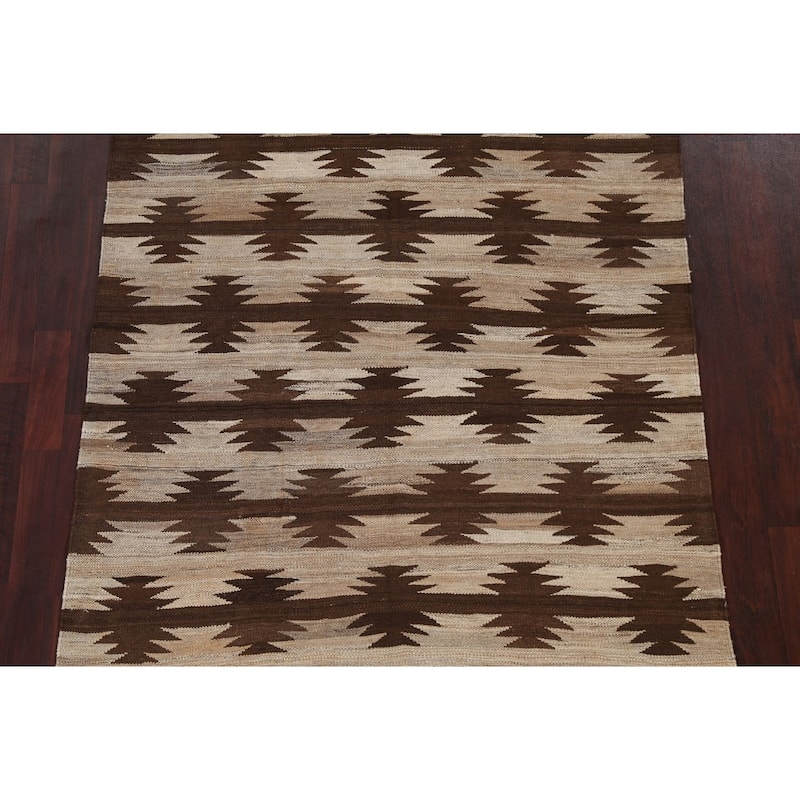 Natural Dye Geometric Tribal Kilim Oriental Area Rug Wool Flat-woven - 4'7" x 6'8"