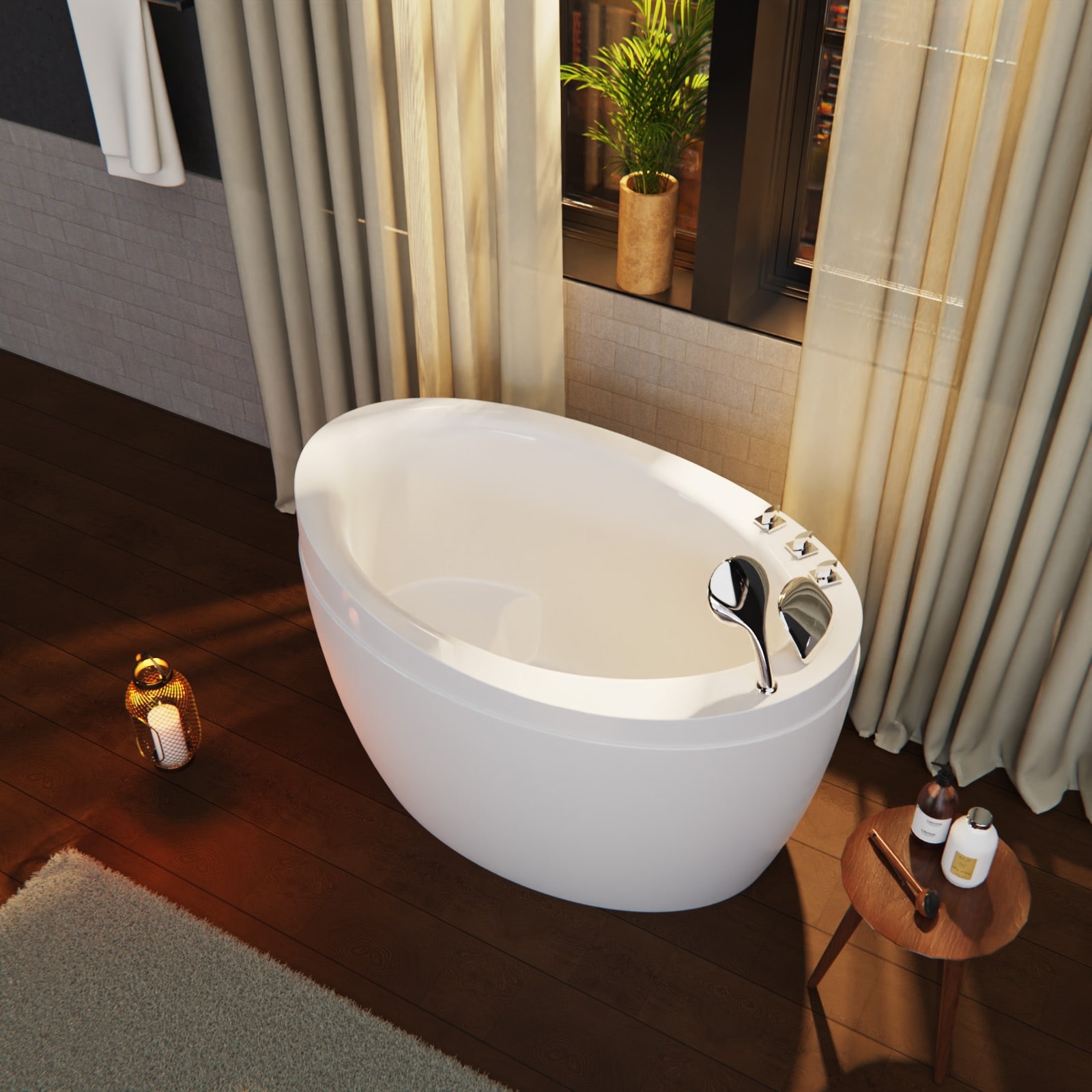 Japanese style 59 in. Acrylic Deep Soaking Freestanding Bathtub