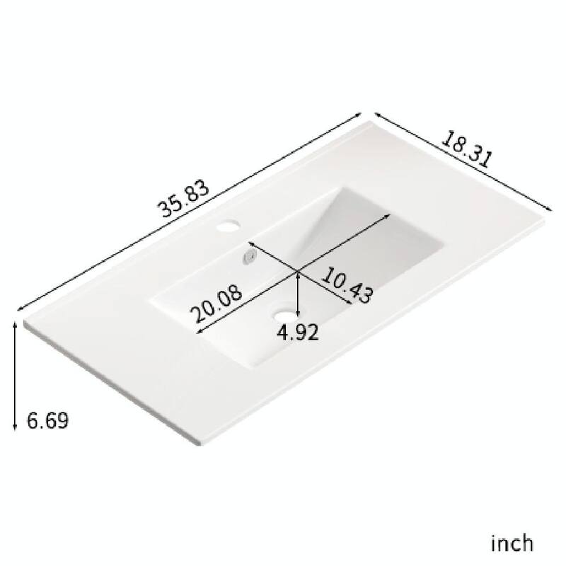 36-inch Bathroom Vessel Sink - Ceramic Vanity Sink Top without Overflow, Convenient Storage