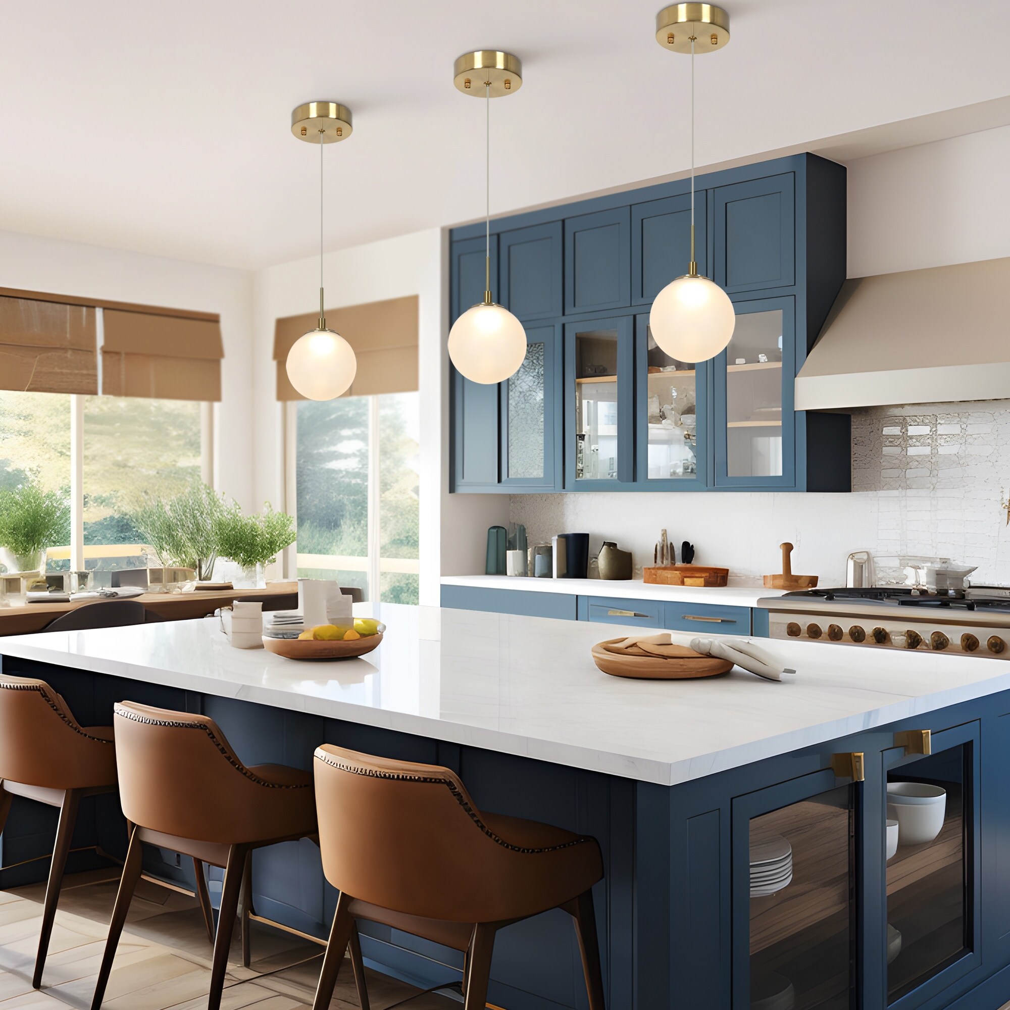 1 Light Modern Globe Glass LED Pendant Lights Kitchen Island Lights for Dining Room
