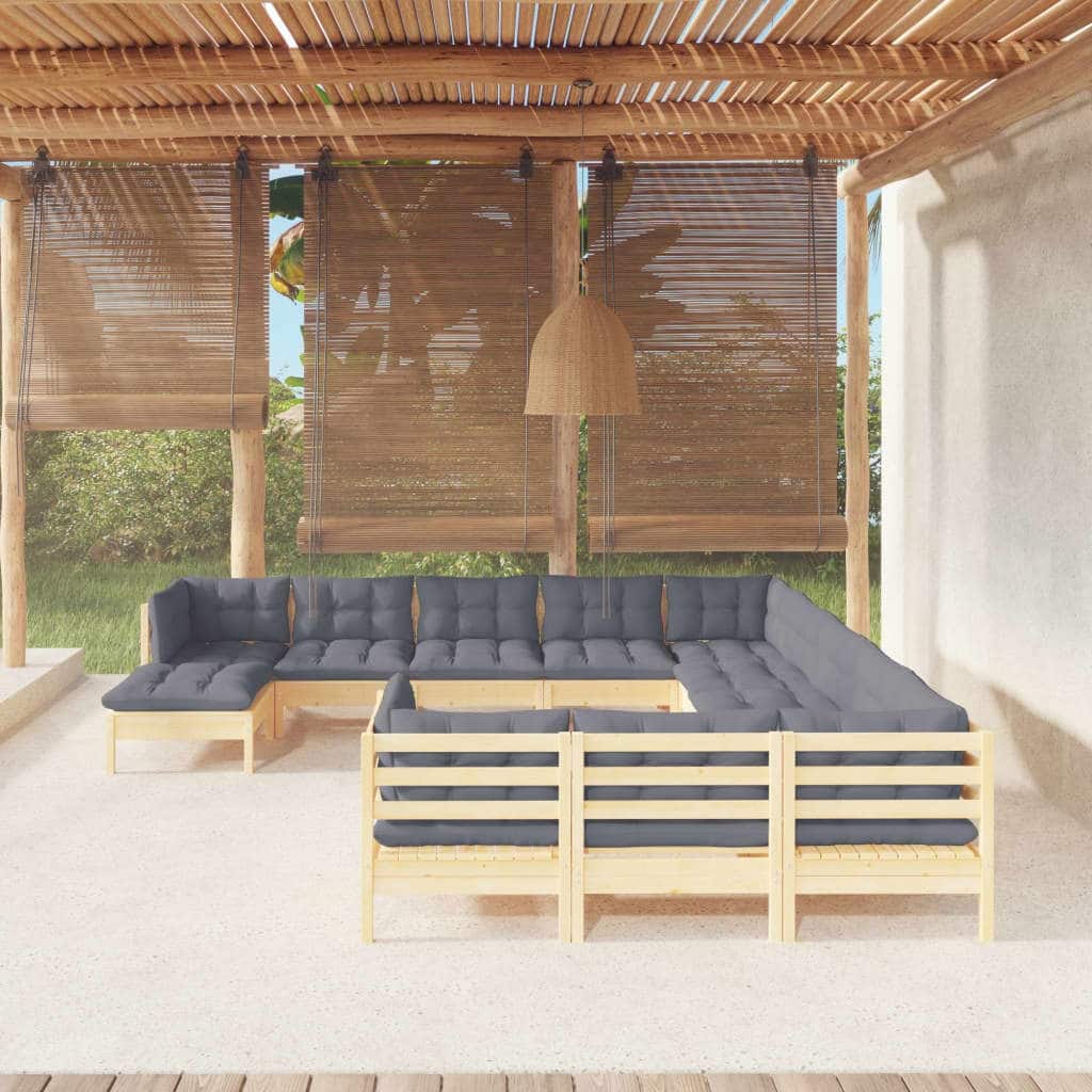 vidaXL Solid Pinewood Patio Lounge Set 12 Piece with Cushions Multi Colors