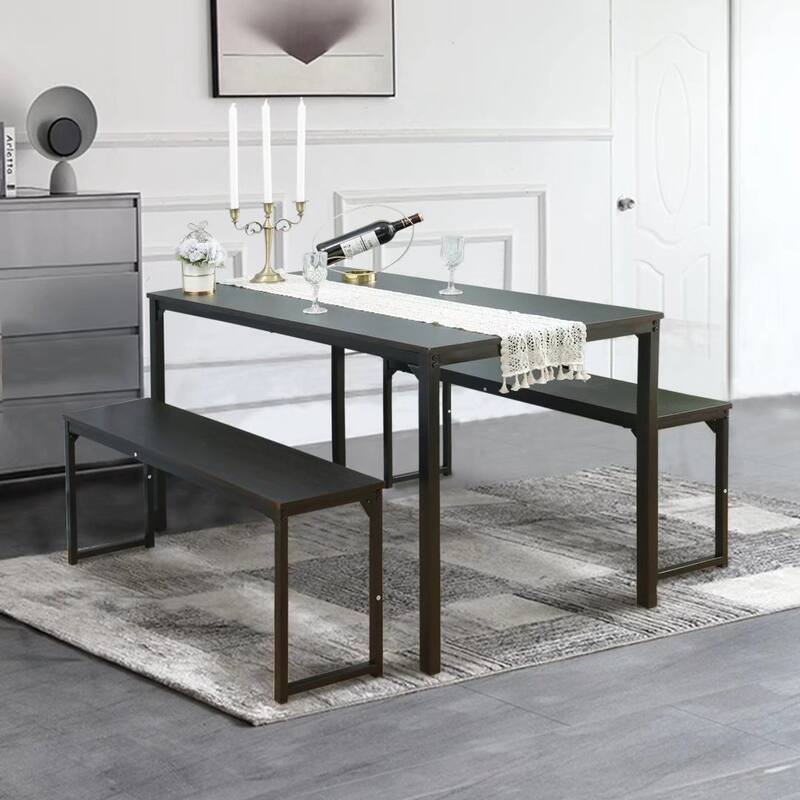 3 Piece Kitchen Table Set with Two Benches Dining Room Table Set 4