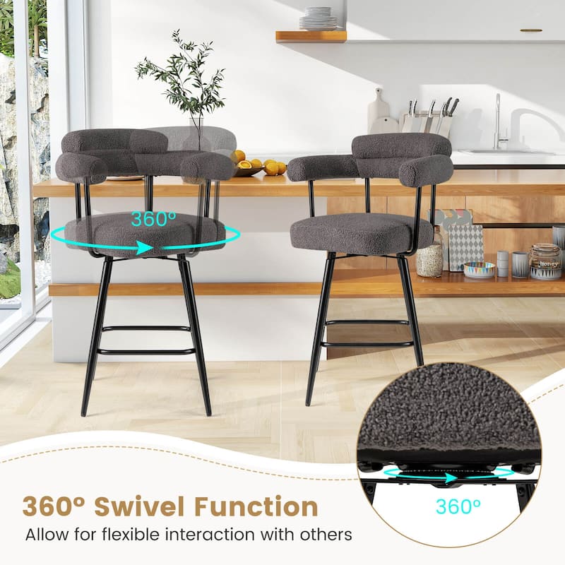 Costway 27” Swivel Bar Stool Set of 2/4 with Curved Back & Arms & - See Details