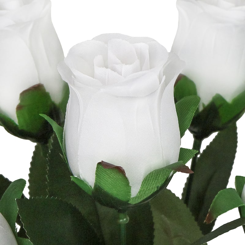 Set of 2 White Artificial Rose Bud Flower Stem Bush Bouquet 19.5in - 19.5" L x 12" W x 12" DP