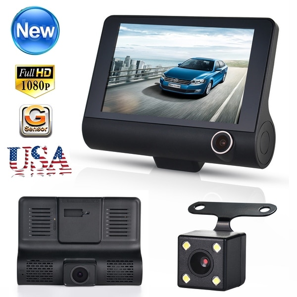 AGPtek Three Shots Dual Lens 4" HD 1080P Vehicle Car Dash Cam Rear Video Camera Recorder DVR. Opens flyout.