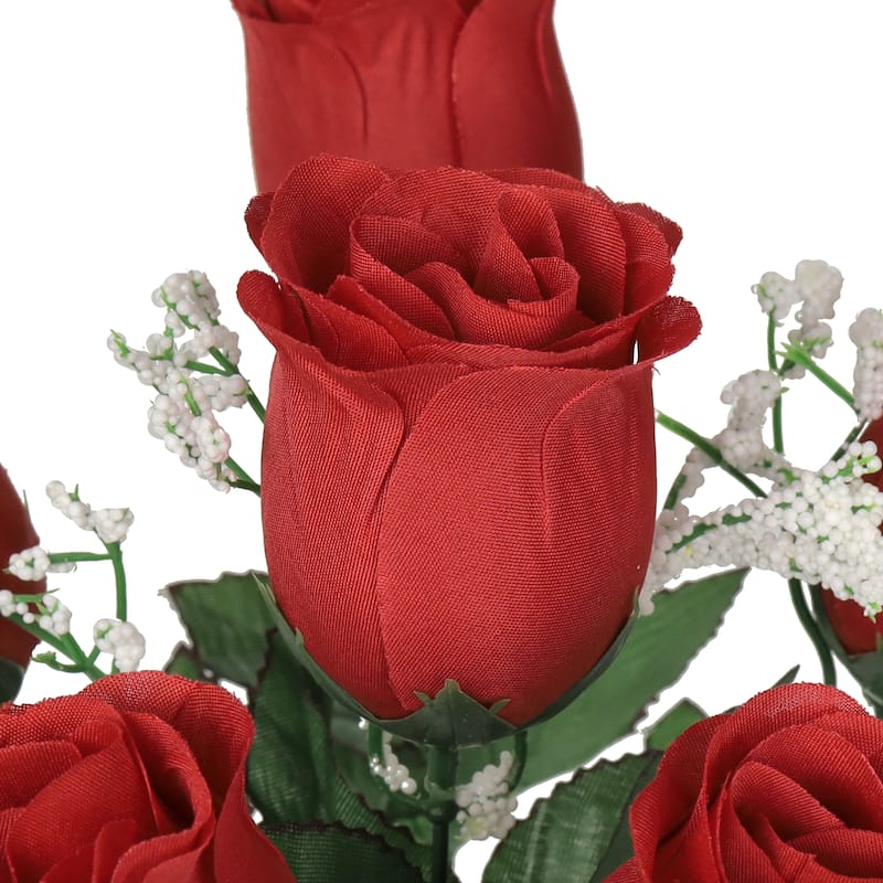 Set of 12 Red Artificial Rose Bud Flower Stem Bush Bouquet 14in - 14" L x 6" W x 6" DP