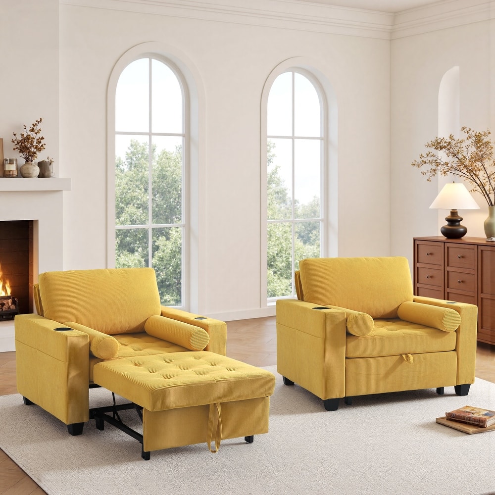 2 Set Convertible Adjustable Lounge 3-in-1 Pull-Out Sleeper Chair Bed