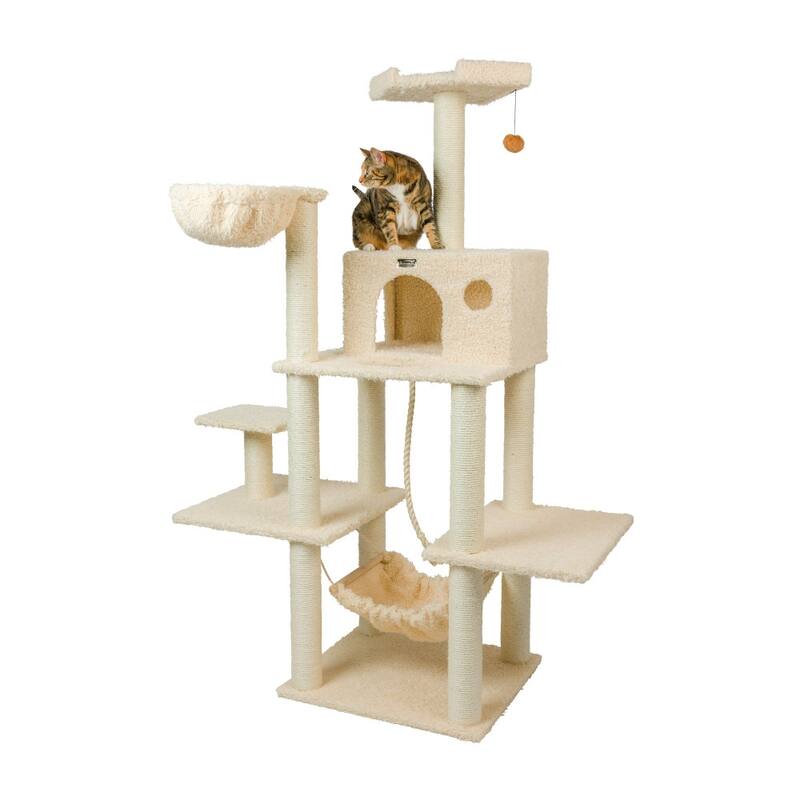 Mult -Level Real Wood Cat Tree Hammock Bed, Climbing Center for Cats - Beige