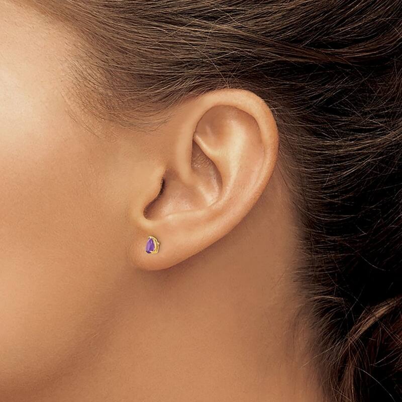 Curata 14k Yellow Gold Post 5x3mm Pear Amethyst Earrings