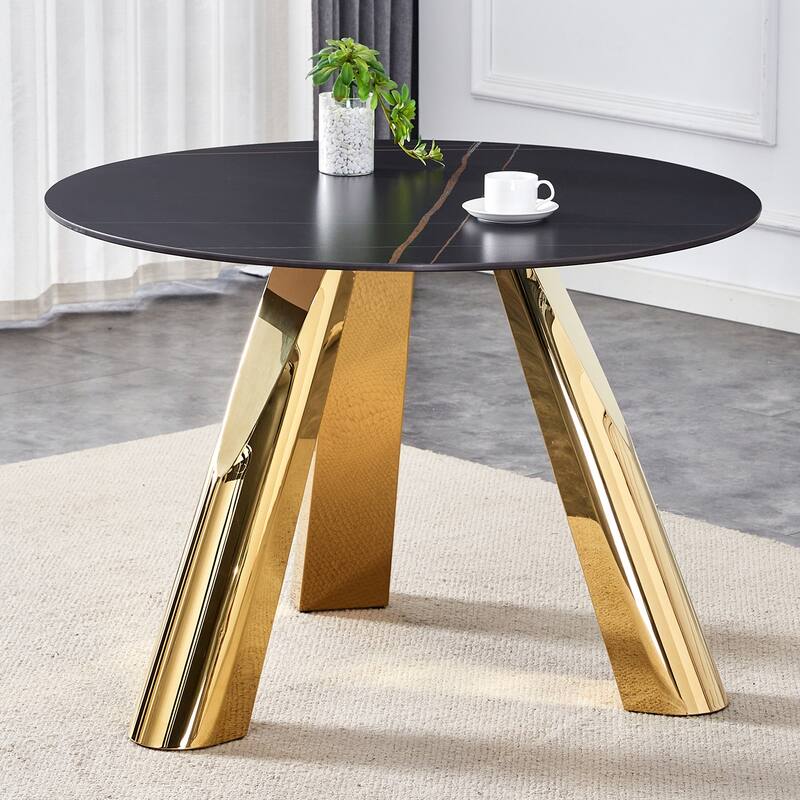 Round Dining Table, Kitchen Table with Stainless Steel Legs, Round Coffee Table Bistro Table for Dining Room
