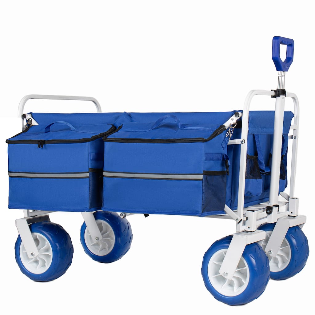 Beach Wagon Cart, 500lbs Heavy Duty Collapsible Folding Wagon, Oversized 150L, 9" PVC All-Terrain Wheels, Adjustable Handle