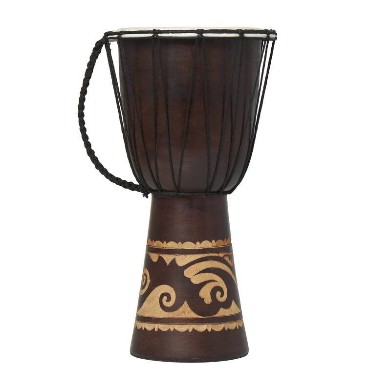Wood Drum Handmade Djembe Decorative Sculpture with Rope Accents - Brown - Roche River Decor