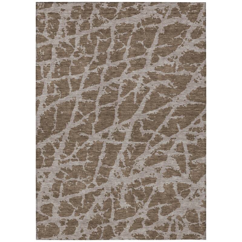 Machine Washable Indoor/ Outdoor Transitional Brown Crackle Chantille Rug