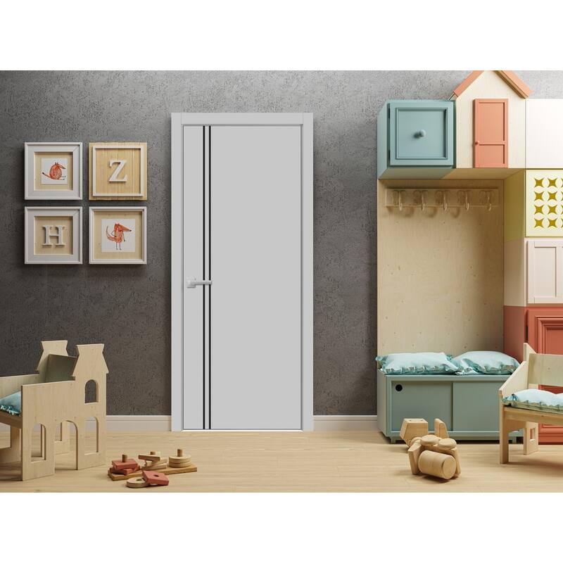 Solid French Door 28 x 80 Planum 0016 Grey Matte with| Bathroom