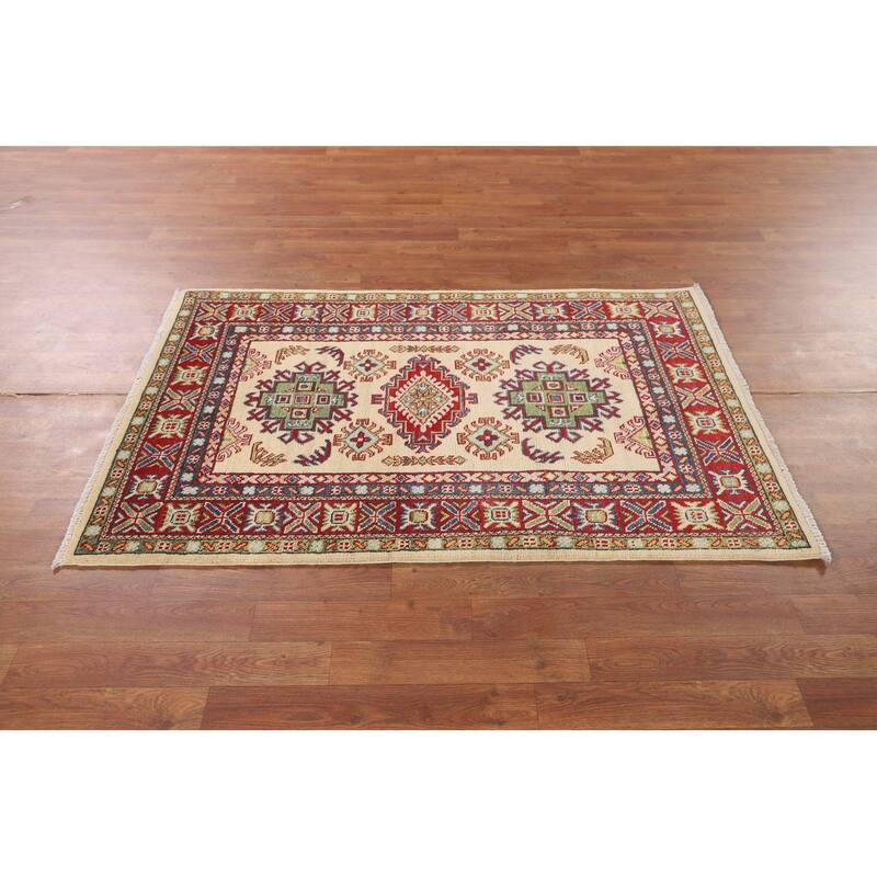 Geometric Kazak Oriental Accent Rug Handmade Wool Carpet - 3'2" x 5'0"