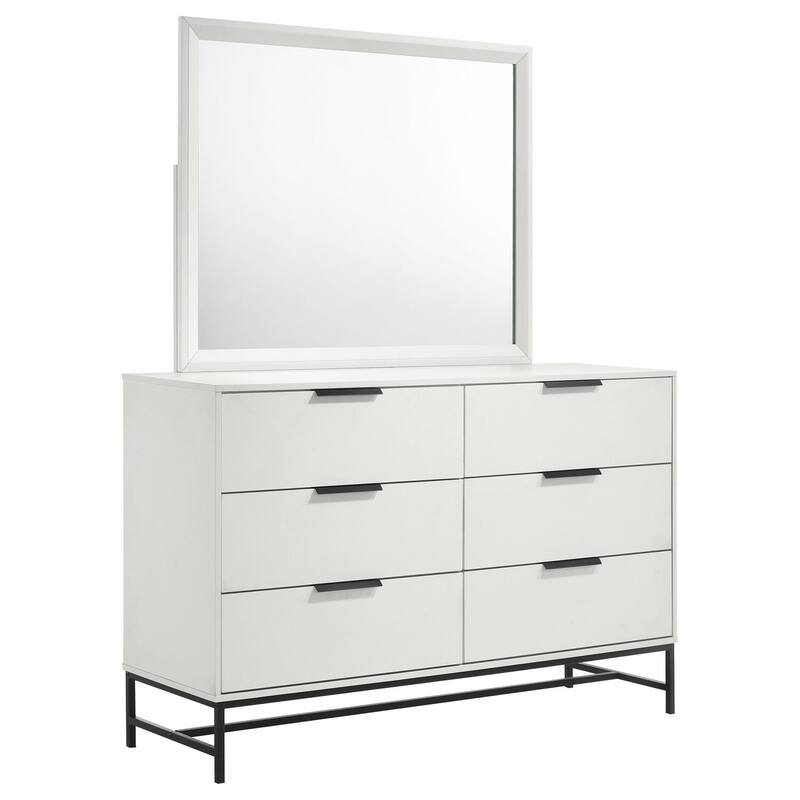 6-Drawer White Dresser and Mirror Set with Sleek Contemporary Design, Smooth Glide Drawers, and Spacious Storage