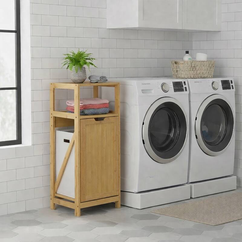 Tilt-Out Laundry Cabinet with Removable Hamper - 14.4"L x 13"W x 38.8"H - Brown
