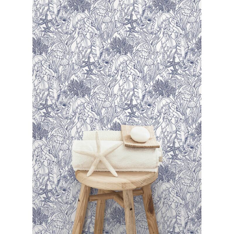NuWallpaper Under the Sea Navy Blue Peel and Stick Wallpaper - N/A