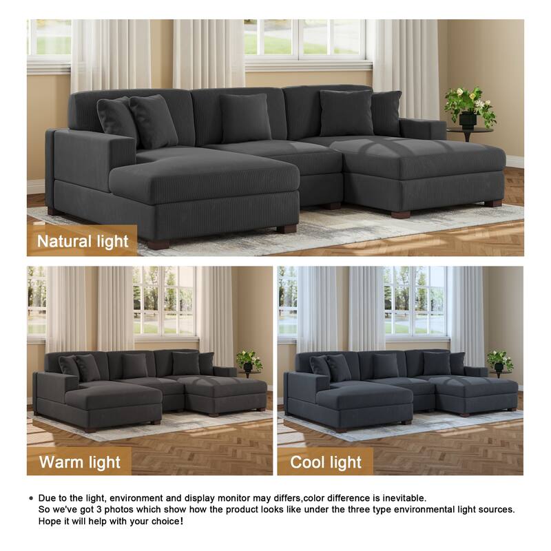 Upholstered Oversized Modular Sectional Sofa Set Corduroy Sleeper Sofa With Chaise