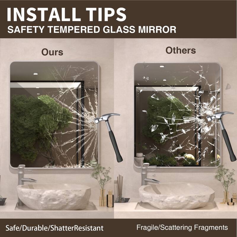 24/30/42/48/60 inch Rectangle Frameless Wall Mounted Bathroom Vanity Mirror