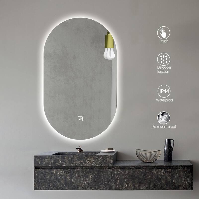 Claire XL 39.5 in. x 23.6 in. Large Oval Frameless Fog Free LED Bathroom Mirror - 23.6" W X 39.5" H X 1" D