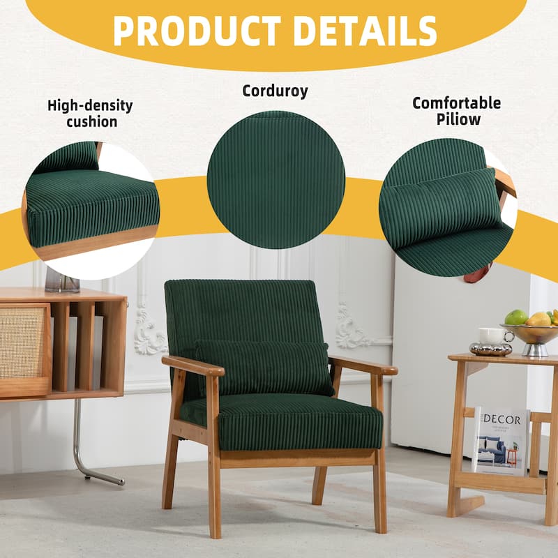 Corduroy Accent Chair,Solid Wood Armchair for Living Room