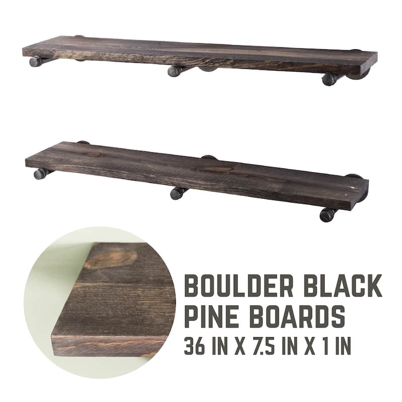 Restore Wood 36 in. Wall Shelf Straight Steel Pipe Brackets, Set of 2