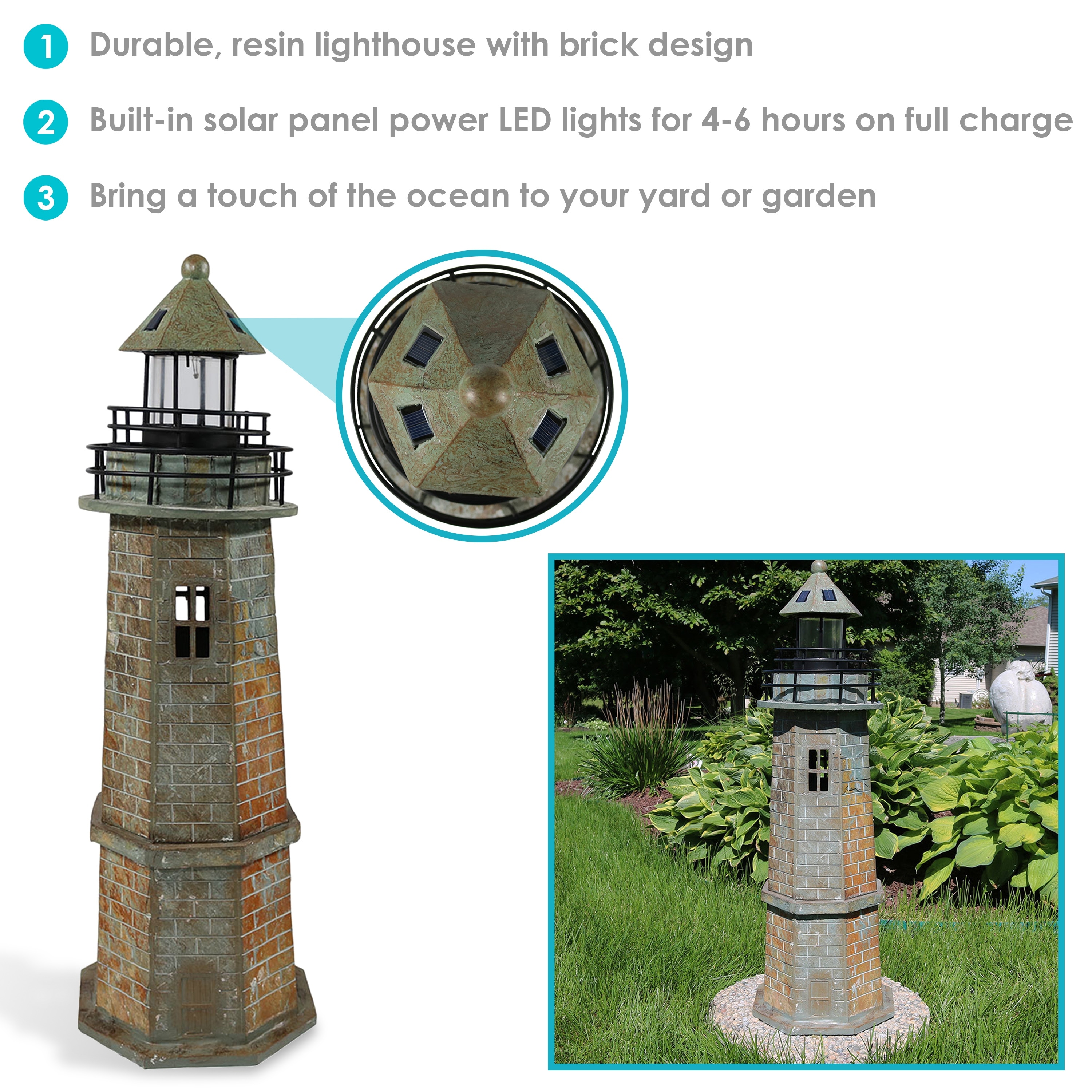 VICASKY Solar LED Lighthouse Outdoor Light – 2-Pack, Energy-Saving Garden Landscape Decor (10x10x10cm)